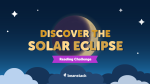 Artwork for "Discover the Solar Eclipse Reading Challenge" from BeanStack featuring an icon of a solar eclipse with stars and clouds against a deep blue sky. 