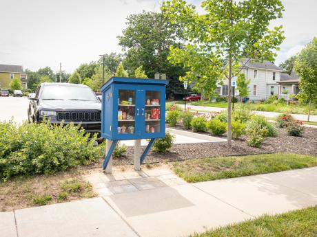 The Little Free Food Pantry Box is located in the Main Library's parking lot off Madison St.